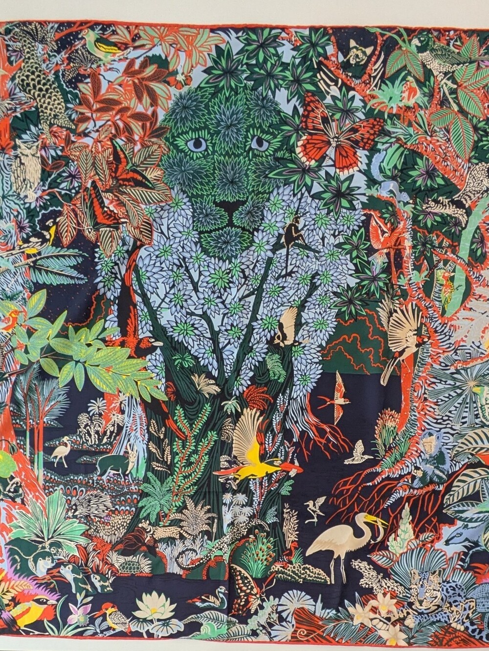 100% Silk Jungle Print Scarf Hand Rolled Hem
